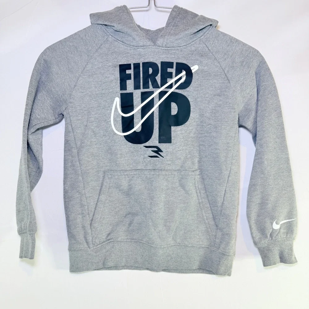 Nike 3 Brand Russell Wilson Boys Fired‎ Up Hoodie Heather Grey Size 6 M 5-6 Yrs